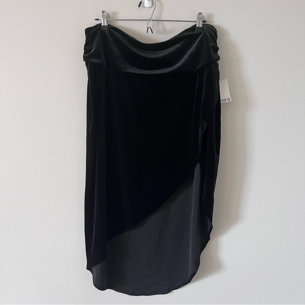Bar III Black Asymmetrical Midi Velvet Wrap Skirt